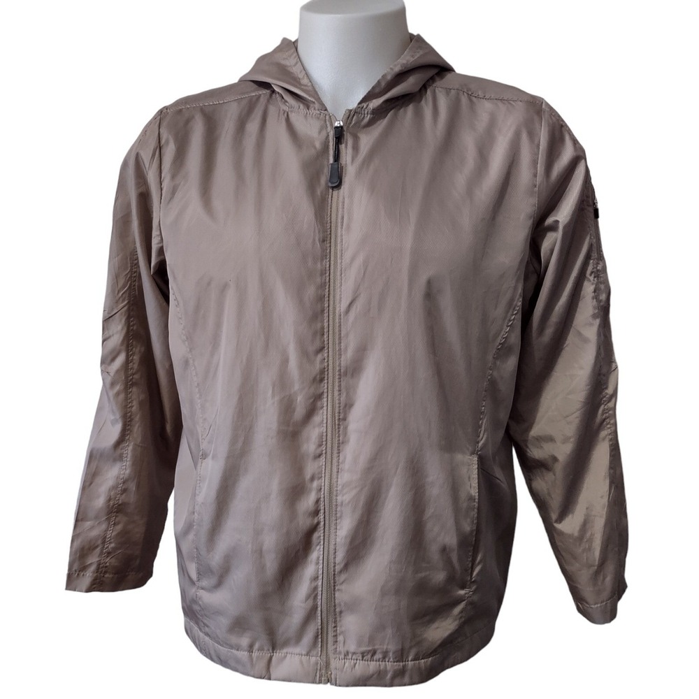 Hannah Windbreaker Women's Size Large Jacket with Hood Full Zip Tan‎ Mesh Lined